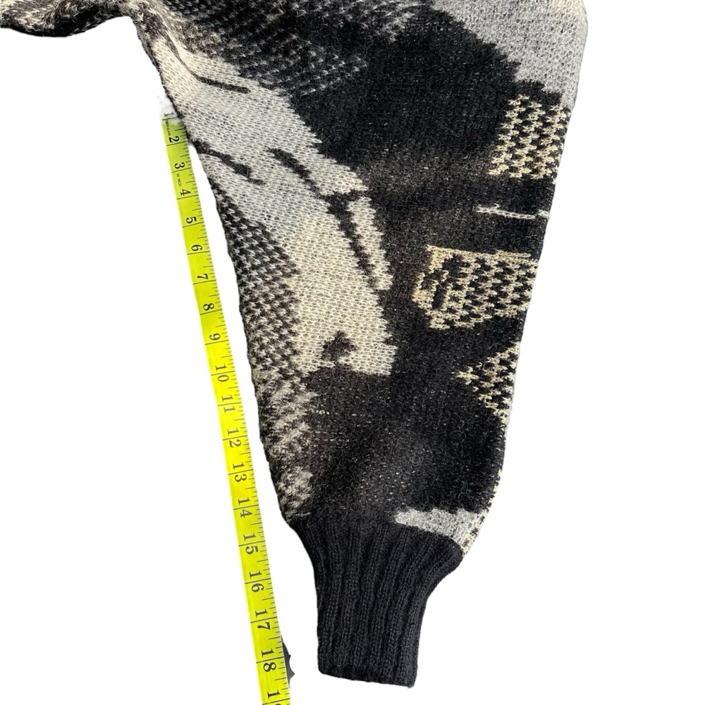 Vintage 80's Black/Grey/Gold Pattern Mohair High Neck Button Front Cardigan (M) - Picture 15 of 16